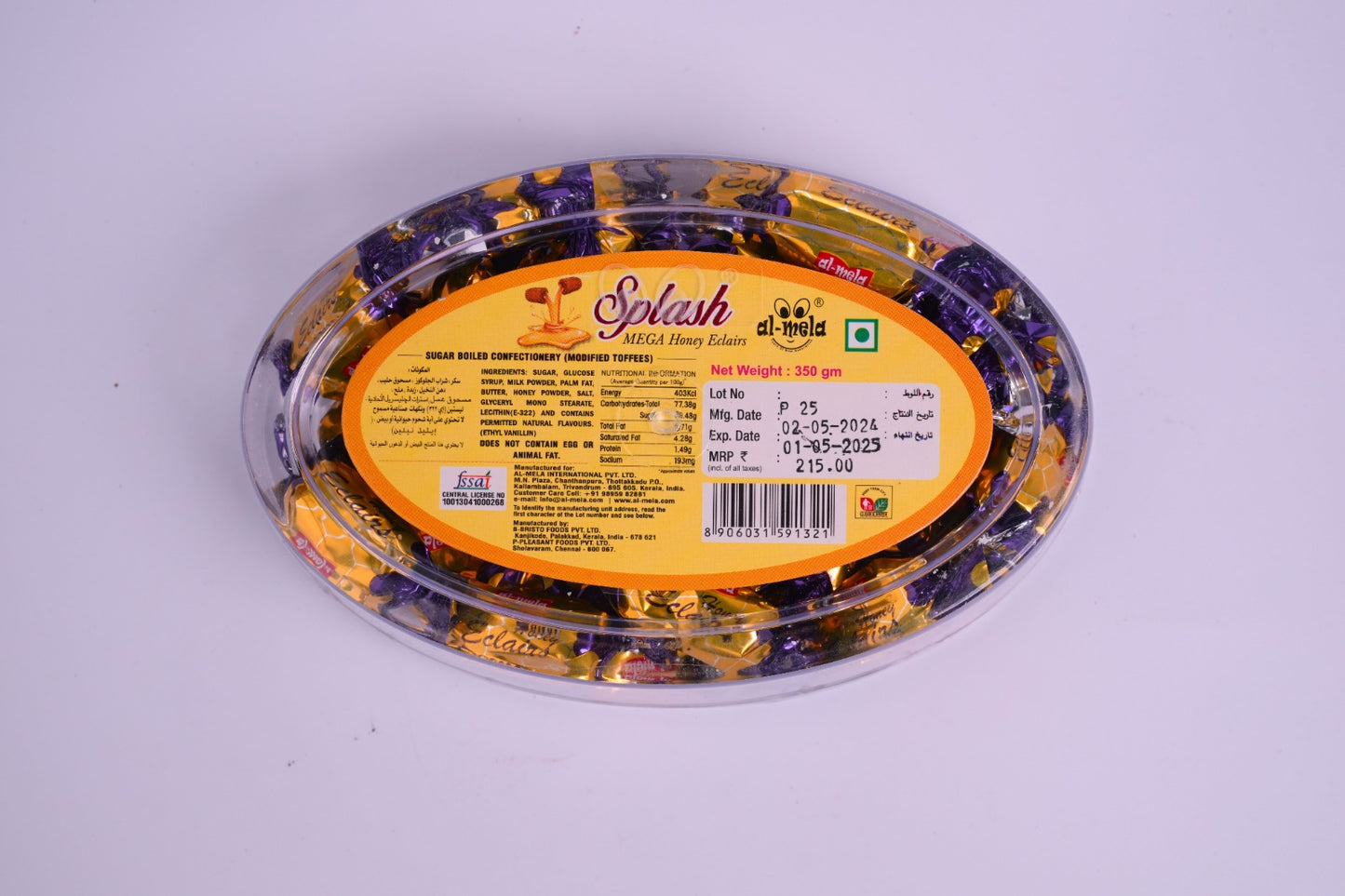 SPLASH PREMIUM QUALITY ECLAIRS HONEY FLAVOUR 350g